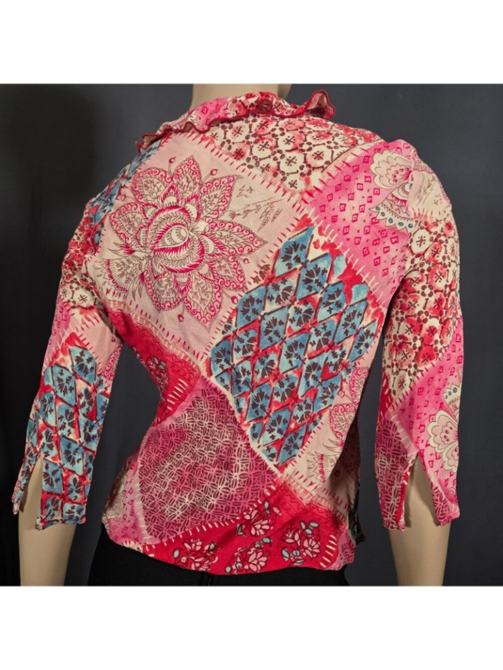 Y2K Next Tie Front Chiffon Top Pink Blue Ruffled Size S Euro Summer Boho Fairy - Picture 12 of 15